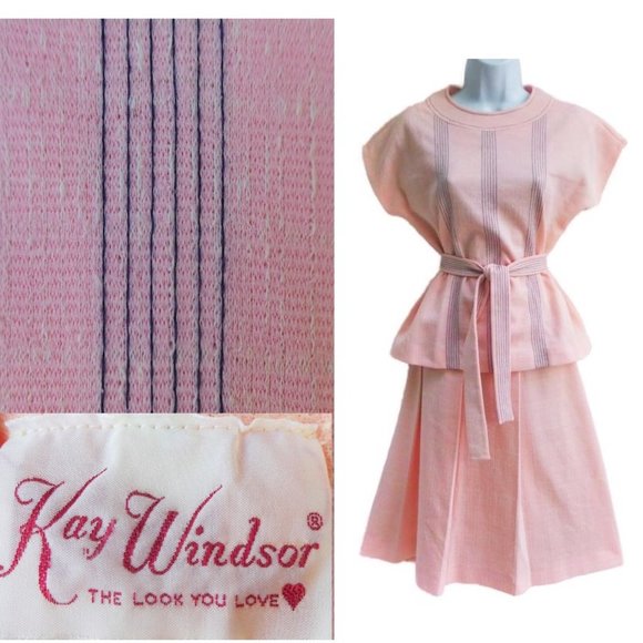Vintage 60s 3 Pc Skirt Set Kay Windsor Textured Pink Belted Midi Pleated Skirt M